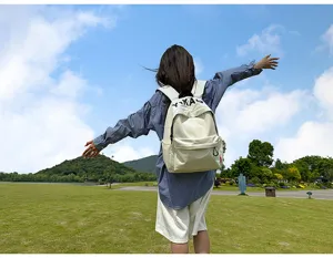 Details of the Korean style casual canvas backpack showing outdoor lifestyle and daily use design.