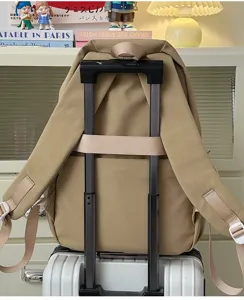 Minimalist travel backpack luggage strap detail view, large capacity casual daily daypack.
