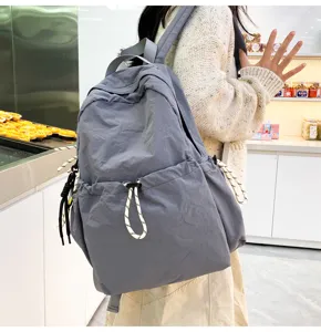 Solid color nylon backpack women large capacity casual school bookbag travel daypack