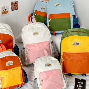 Kids color block backpack cute school bag for kindergarten lightweight casual daypack