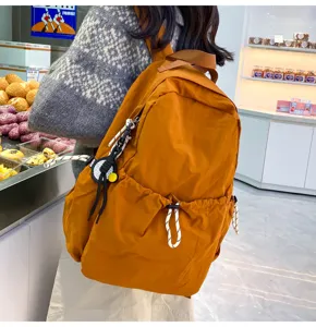 Solid color nylon backpack for women large capacity casual school bag travel daypack