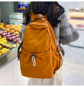 Solid color nylon backpack women large capacity school bookbag lightweight travel bag