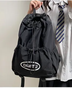 Lightweight drawstring backpack for outdoor sports, hiking, and travel. Detail view of the bag.