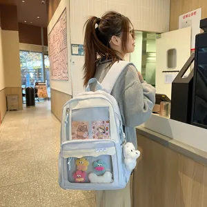 Sac à dos ita transparent kawaii pour filles, joli cartable double épaule style japonais bleu.