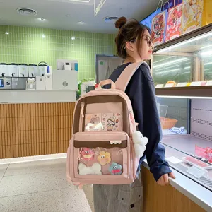 Kawaii rose ita sac à dos pour filles fenêtre transparente anime cartable joli sac de jour