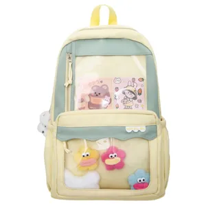 Sac à dos ita japonais mignon en toile bicolore avec fenêtre transparente pour jeunes filles.