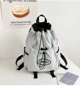 Light grey drawstring backpack casual daypack lightweight outdoor sports travel bag for unisex