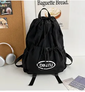 Lightweight black drawstring backpack designed for sports, travel, and outdoor daily use.