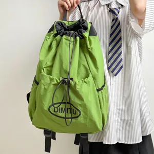 Lightweight green drawstring backpack for casual outdoor sports and travel with front pocket