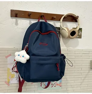 Mochila escolar azul oscuro estilo ins para chicas adolescentes estudiante casual.