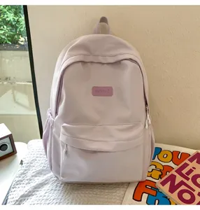 Casual purple school backpack for girls, simple solid color daily casual campus daypack detail