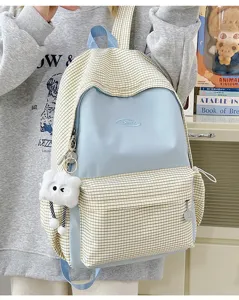 Japanese style plaid backpack for women, large capacity casual school book bag for daily travel.