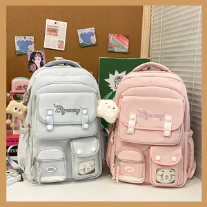 Japanese college style backpack large capacity student school bag cute pink and blue book bag