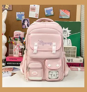 Japanese style pink school backpack with large capacity for cute students and teen girls everyday