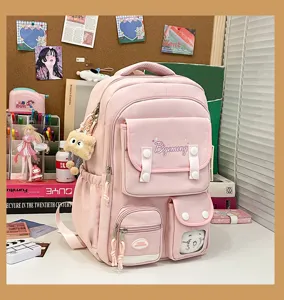 Cute pink Japanese style student backpack large capacity school bag for girls daily use.