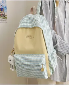 Casual Japanese grid backpack large capacity student school bag stylish daily daypack