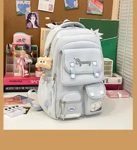 Japanese ins style multi-pocket canvas backpack for students, large capacity school bag