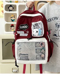 Mochila itabag de lona casual con ventana transparente para pines y peluches bonitos.