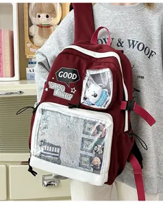 Mochila escolar de moda con ventana transparente para diseño de anime y uso diario.