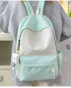 Ins Japanese style plaid backpack for women, large capacity casual school book bag.