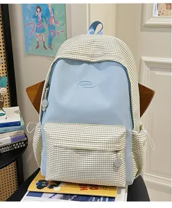 Ins style Japanese plaid backpack large capacity student school bag casual travel daypack.