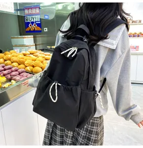Solid color nylon backpack for women, large capacity casual bookbag, stylish daily travel bag