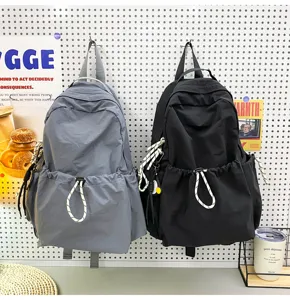 Solid color nylon backpack large capacity school bag lightweight travel casual daypack for women