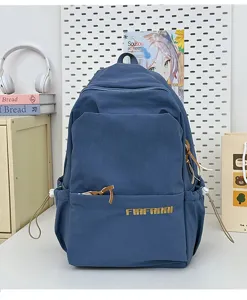 Casual blue canvas backpack with large capacity, stylish daily travel bag for students.