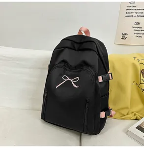Japanese style cute girl black backpack with pink bow large capacity student school bag