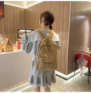 Women casual corduroy backpack stylish school bag daypack for daily travel brown