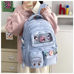 Cute Japanese style backpack with clear window, large capacity casual student school bag for teens.
