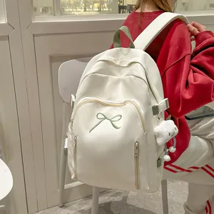 Japanese Cute Girl School Backpack Large Capacity Travel Bookbag Nylon Sweet Bow Embroidery Casual Daypack For Women Students