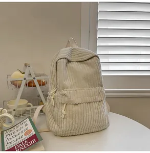 Corduroy backpack for women casual stylish school bag daily travel daypack white