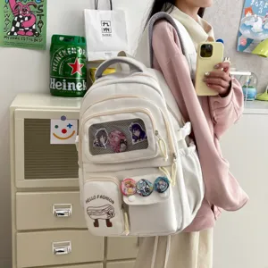 Nylon Japanese Kawaii Ita Backpack Large Capacity School Bookbag Transparent Window Cute Hot Dog Pattern Student Daypack