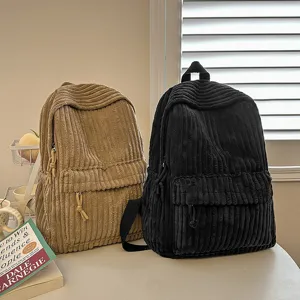 Classic corduroy backpack for women, Korean style casual school bookbag daily travel.