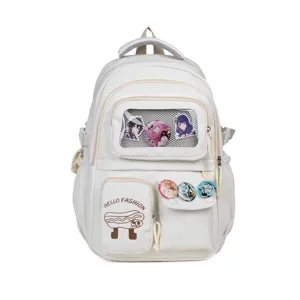 White ita backpack cute anime pins transparent window large capacity student book bag