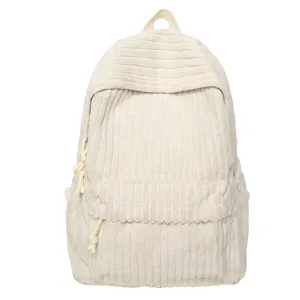Casual corduroy backpack for women, solid color school bag and daily travel daypack.