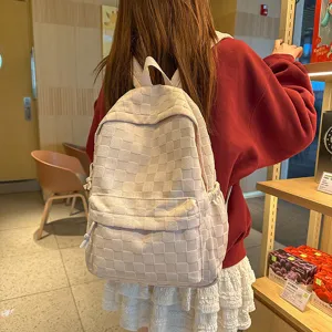 Women's Casual Nylon Backpack Large Capacity Plaid School Bag Minimalist Fashion Travel Daypack Bookbag