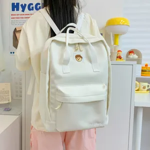 Korean Style Campus Casual Nylon Backpack Women's Solid Color School Bookbag With Embroidery Letters