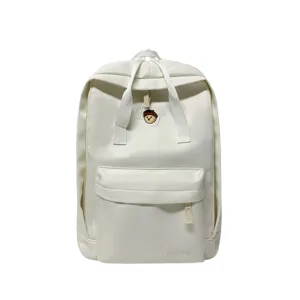 White minimalist casual backpack for women and students, PU leather korean style school bag.