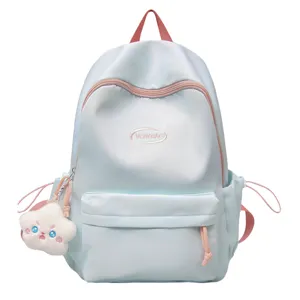 Mochila escolar azul pastel para ninas, mochila casual bonita con colgante de estrella.