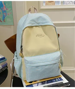 Japanese style plaid school backpack, casual large capacity travel bookbag for students.