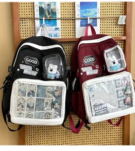 Mochila ita transparente de lona para pines y chapas de anime bolsa escolar elegante