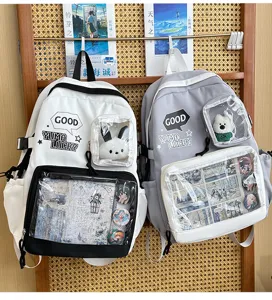 Mochila Ita transparente de lona para pines de anime y peluches, bolso escolar casual.