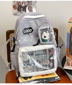 Mochila Ita Gris Gran Capacidad Ventana Transparente Bolso Escolar Ocio Casual