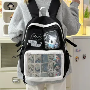 Mochila Ita con Ventana Transparente Casual Nylon Escuela Mochila Escolar Gran Capacidad Lindo Insignia de Anime Mochila para Adolescentes