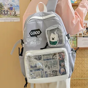 Mochila ita gris ventana transparente anime bolso escolar gran capacidad para chicas