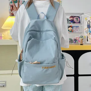 Casual minimalist light blue backpack large capacity student daily travel school book bag