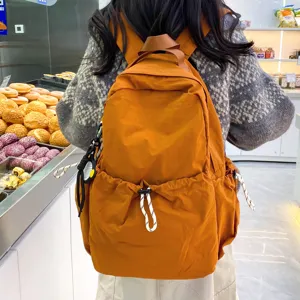 Solid color nylon backpack for women, large capacity casual school bag for daily travel use