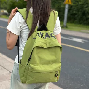 Green minimalist canvas backpack Korean style daily casual book bag for school women